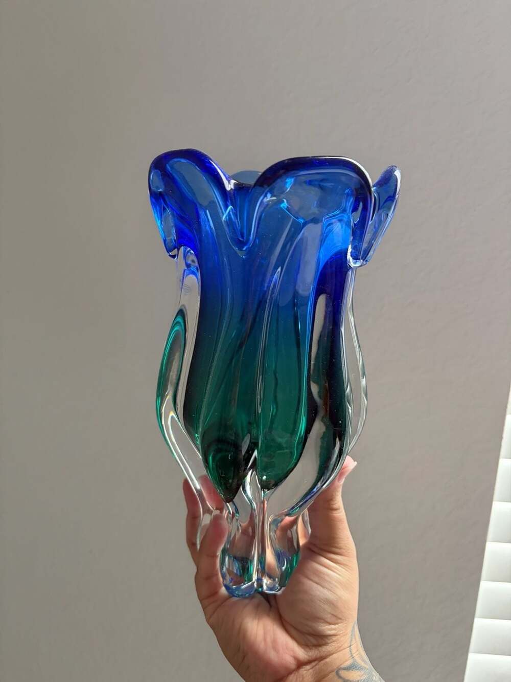 Royal Gallery Art Glass Vase - Blue and Green Tulip Design